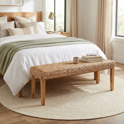 Aust Hand-Woven Water Hyacinth Entryway, Wicker Benches Indoor Solid Wood