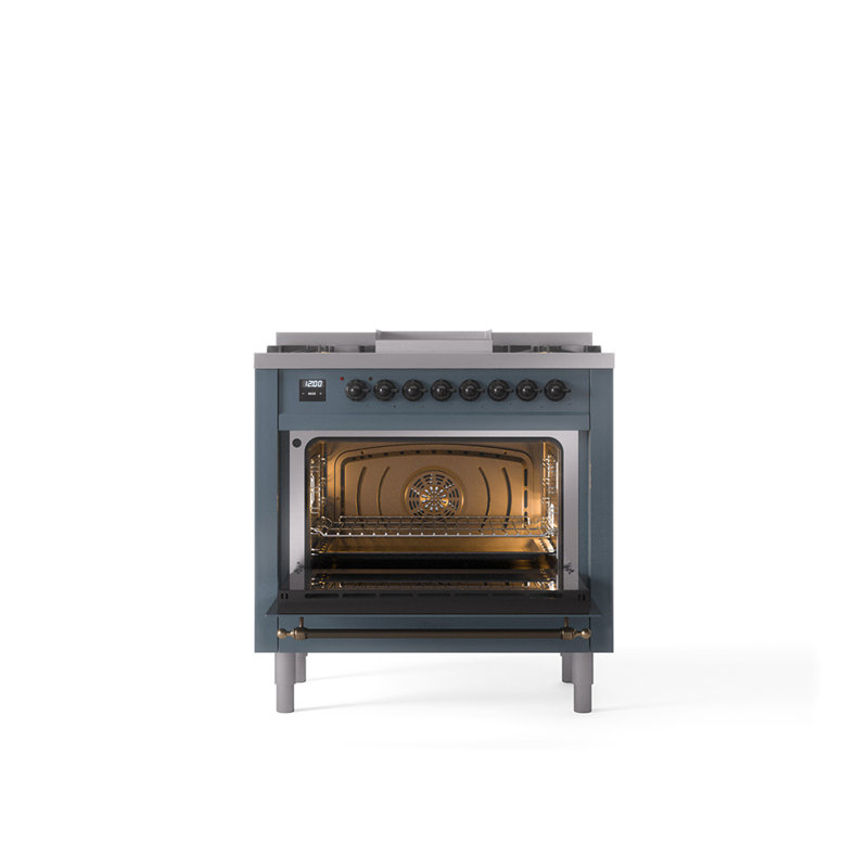 ILVE Nostalgie II 36 Dual Fuel Range, knobs, Stainless Steel/Brass, Natural Gas