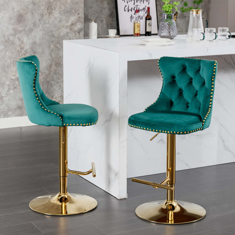 Tabourets de bar pivotants en velours, 2, Doré, Vert
