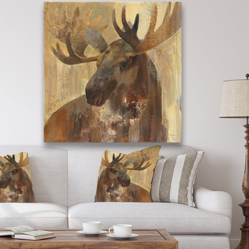 Into the Wild Gold Moose - reproduction d'art sur toile tendue, H 16 po x l 16 po x P 1 po