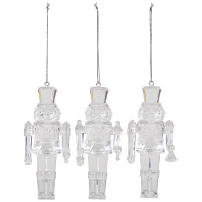 Nutcracker Soldier Acrylic Christmas Ornaments - 5" - Clear - Set Of 3