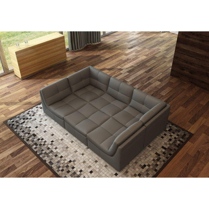 Pendik Faux Leather Sectional Symmetrical, Gray Faux Leather