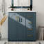 Meuble-lavabo de 30 po avec lavabo en céramique, planches, 3 tiroirs, motif rainuré unique, style rétro de couleur bleue-120659281