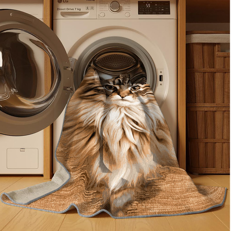 Washable Somali Cats Area Rug, Round 6'