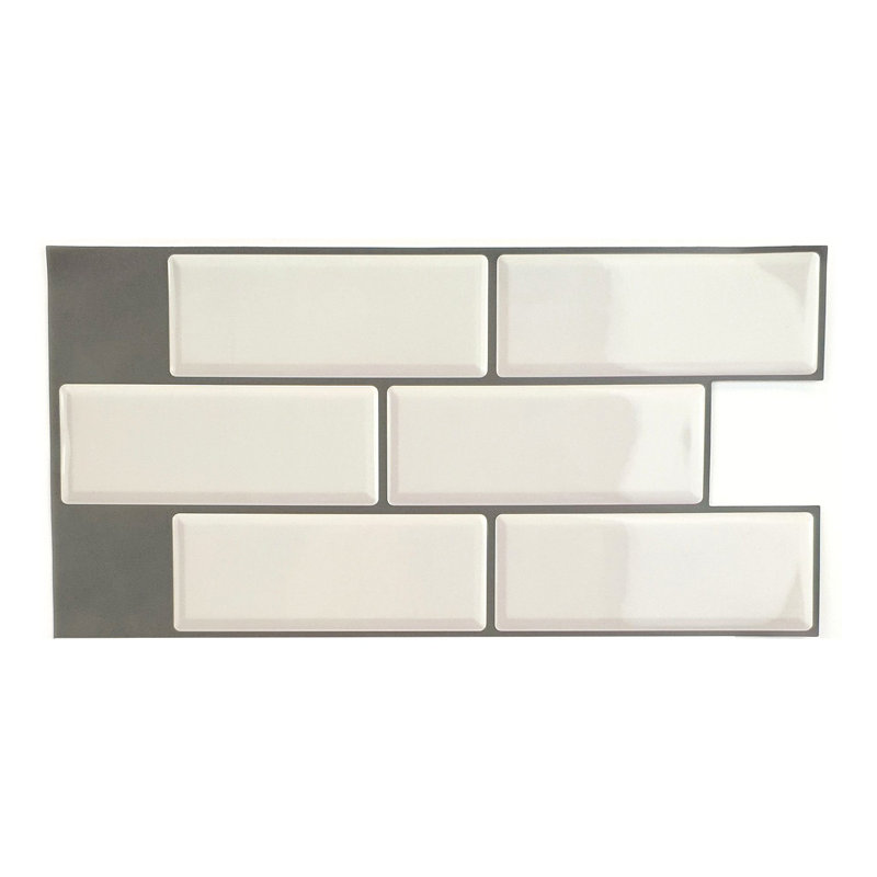 Anjli PVC Peel & Stick Subway Tile Sticker - 15cm x 30cm, White/Grey