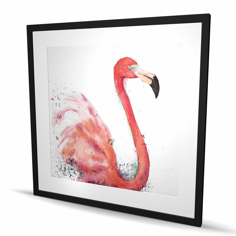 «Splashing Flamingo - Romantic Bird», reproduction encadrée