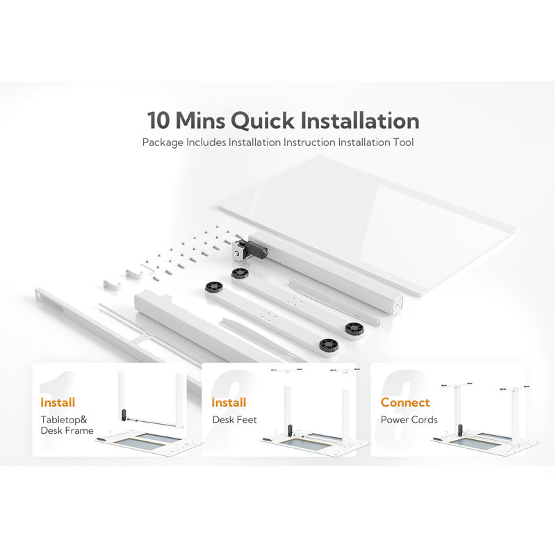 48 Inch Electric Glass Standing Desk, Adjustable Height ,Quick Install Home Office Computer Desk, Stand Up Desk