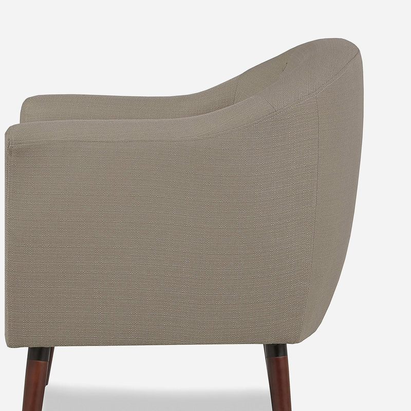 Chaise d'appoint rembourrée en tissu beige avec pieds en bois massif capitonnés