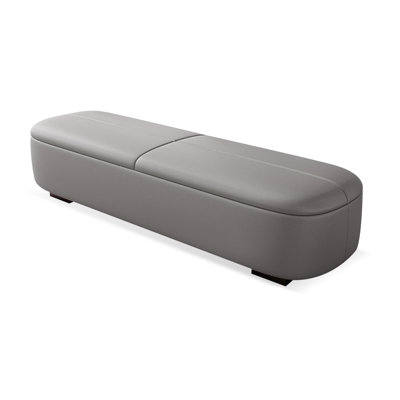 Gray Modern Wood Upholstered  Bedroom and Entry Leather Long Storage Bench