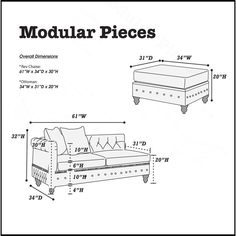Ensemble de canapé modulaire 3 pièces réversible en similicuir respirant gris ardoise et 2 coussins de canapé capitonnés et 1 repose-pieds