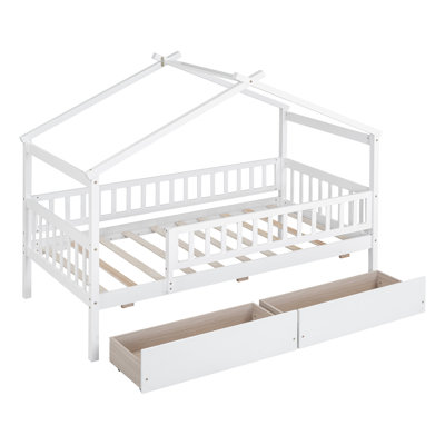 Imaginative Twin House Bed With Storage Drawers & Solid Wood Construction
