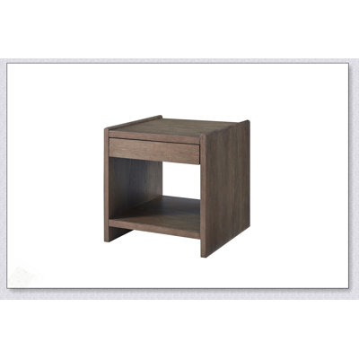End Table With Soft-Close Drawer And Open Shelf, Weathered Brown Finish For Modern And Rustic Decor