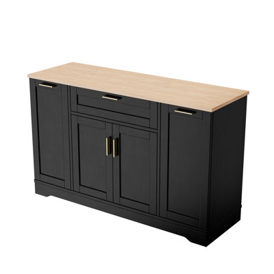 Trexm Multi-Functional Storage Sideboard, Extendable Dining Table, Adjustable Shelves, 3-Tier Pull-Out Rack, Kitchen Island Storage for Kitchen, Dining Room, Living Room