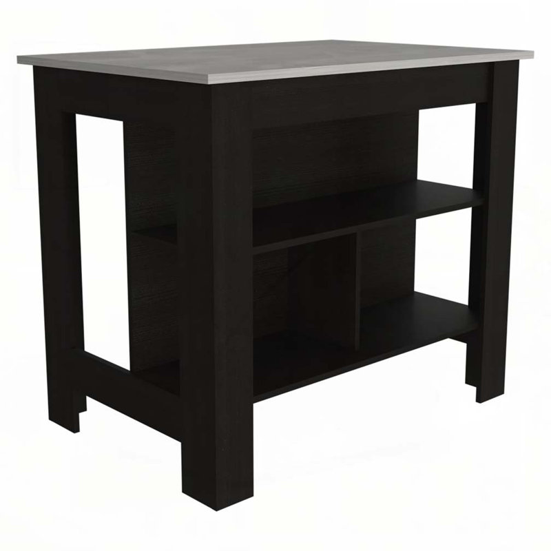 Rockaway 3-Shelf Kitchen Island , Black, Ibiza Marble