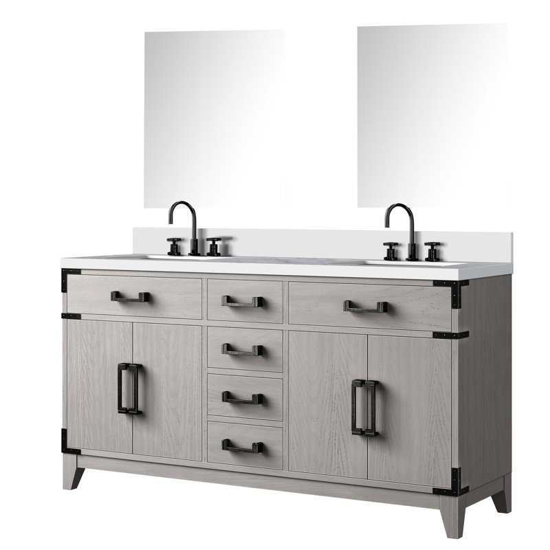 60 po De meuble-lavabo en chêne blanc avec dessus en marbre de culture délicat