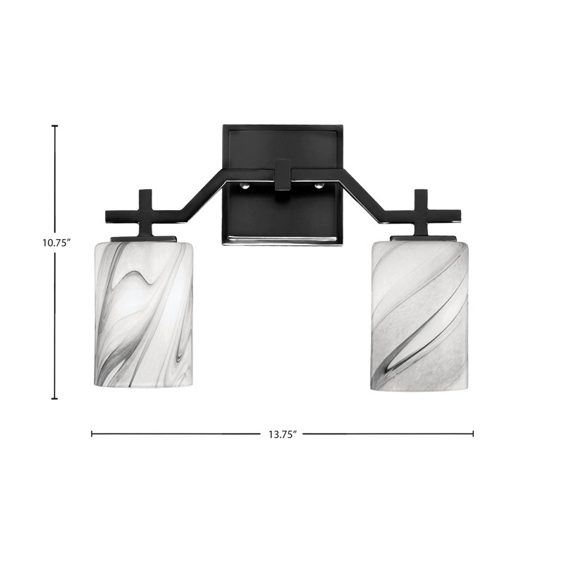 Barre de bain Headland illustrée d'un verre tourbillon onyx de 6 po, H 10,75 po x l 13,75 po x P 5,25 po, Noir, Deux lumières
