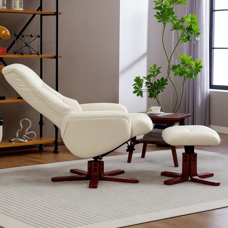 Faux Leather Recliner With Footstool