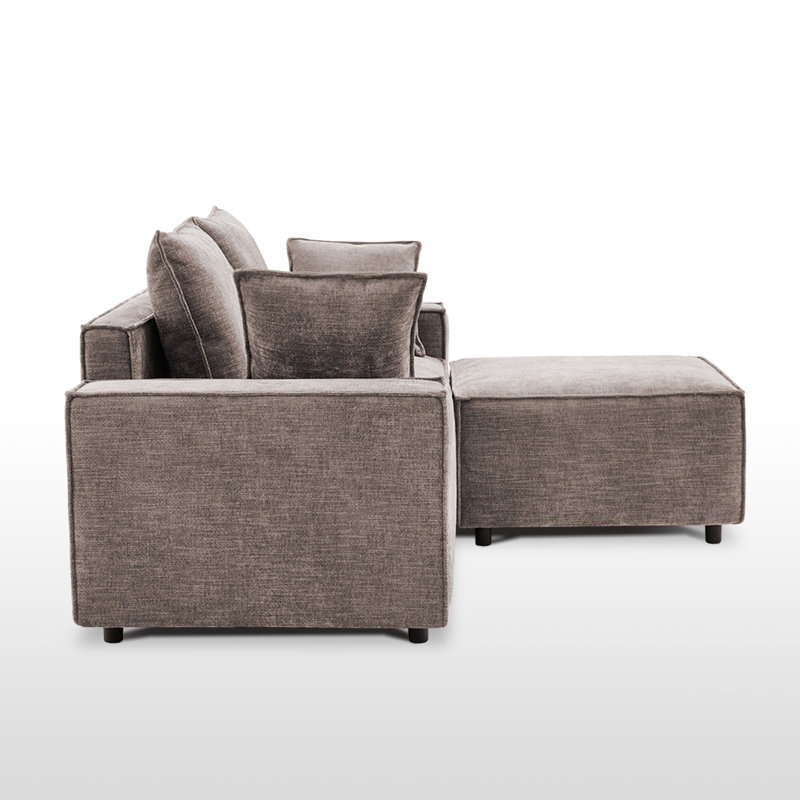 Causeuse modulaire avec repose-pieds Makassar, Chenille brun clair