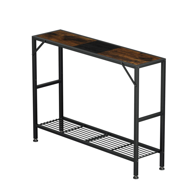 Rustic Brown Slim Wood and Metal Console Table with Storage