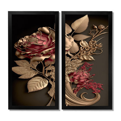 «Gilded Rose Vintage Glam», reproduction sur toile florale, art mural floral rose 2 pièces