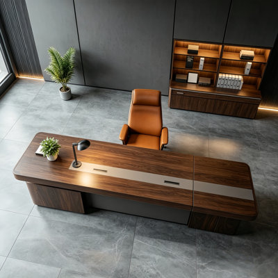 Bureau double 78,74 "de style chinois en bois de frêne blanc brun