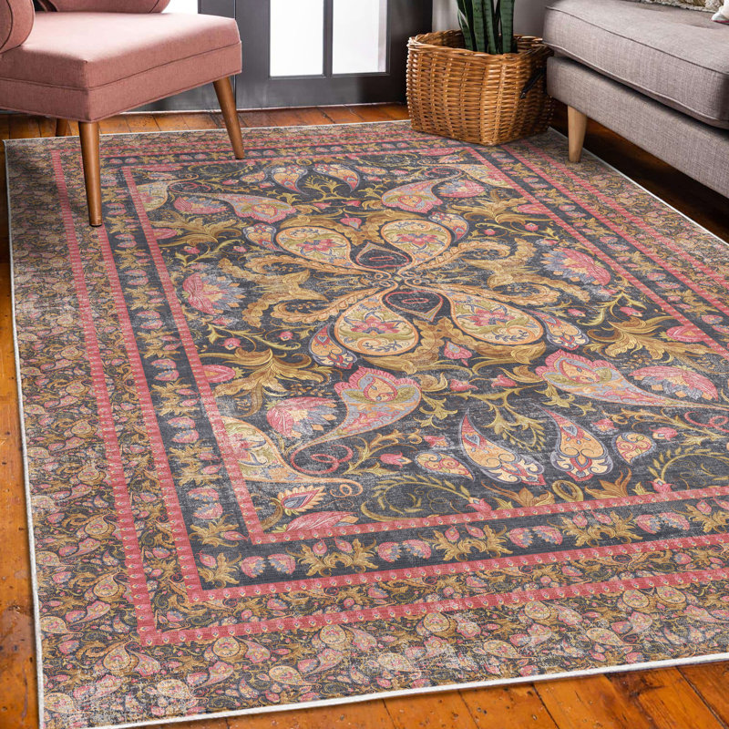 Tapis corail / bleu marine, Rectangle 5 pi 2 po x 7 pi 6 po