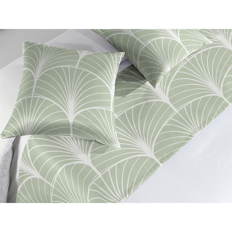  Ensemble de chemin de lit en satin, Vert pâle et blanc, Très grand