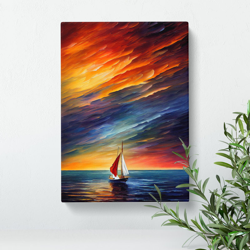 Boat At Sunset No.2 - Painting, No Matte, Wrapped Canvas, 50cm H x 35cm W x 3cm D