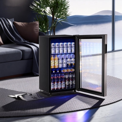 3.5 Cu.Ft Beverage Refrigerator Cooler - 125 Can Mini Fridge Glass Door for Soda Beer Drink, Small Refrigerator with Adjustable Shelves for Bedroom Office Home Bar