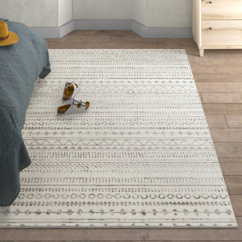 Alzata Machine Woven Gray/Ivory Area Rug, Rectangle 6'7" x 9'