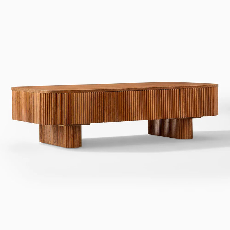 Fluted Coffee Table With Drawer Brown