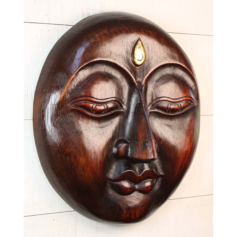Visage de lune en bois, art mural - Masque de lune sculpté à la main, décor rustique Boho, Brun, H 12 po x l 12 po x P 4 po