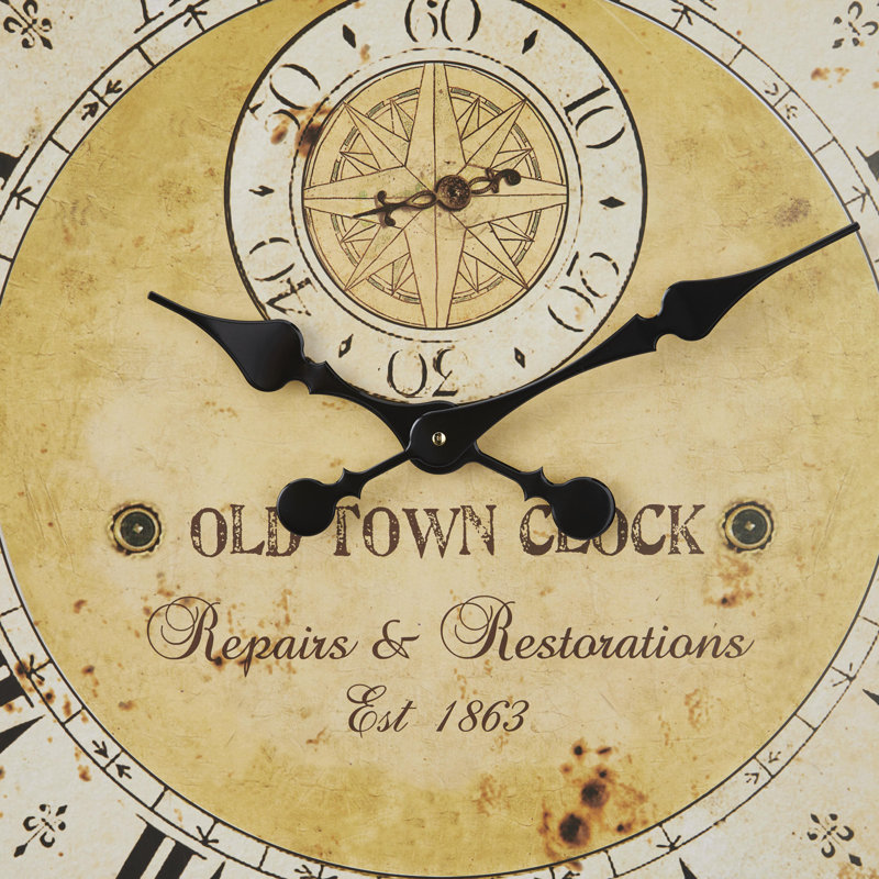 Wooden Distressed Vintage Style Decorative Wall Clock with Black Typography and Roman Numerals