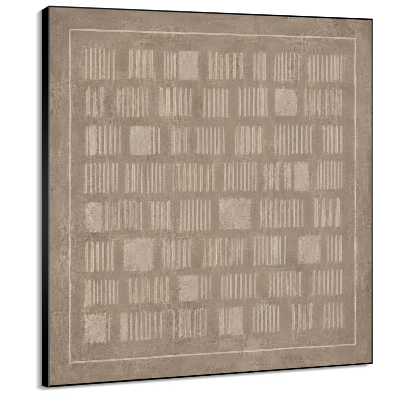 Impression sur tissu grand format - Motif géométrique abstrait à grille beige neutre pour salon ou chambre - « Assemblage du cadre requis (cadre non fini) »