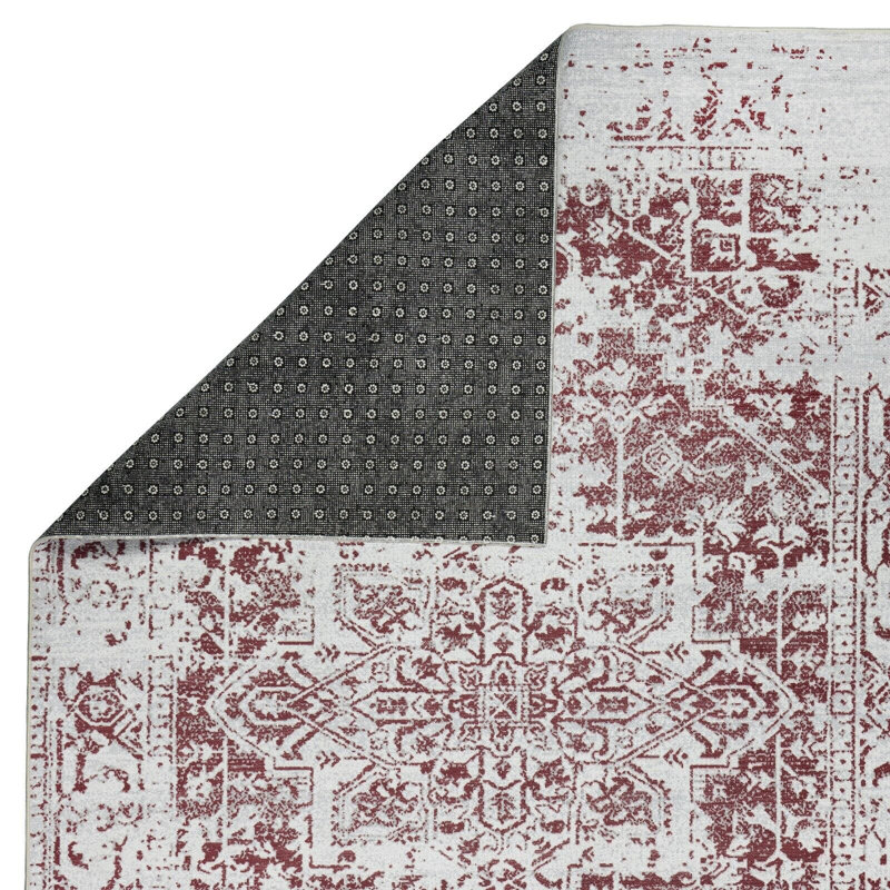 Tapis lavable à la machine avec envers antidérapant à motif floral moderne abstrait bourgogne et crème