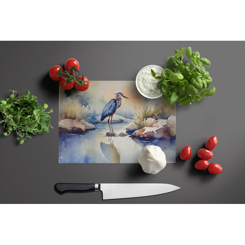 Blue Heron Glass Cutting Board Large