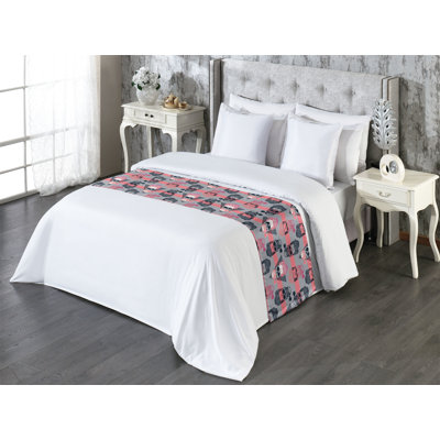 Ambesonne Vintage Bed Scarf Runner American Tattoo Artwork Coral and Charcoal Grey