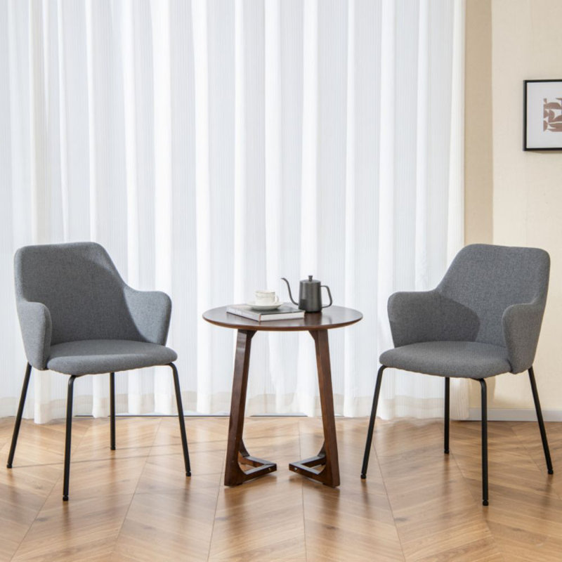 Ensemble de 2 chaises de salle à manger avec dossier incurvé, siège large et accoudoirs, Gris