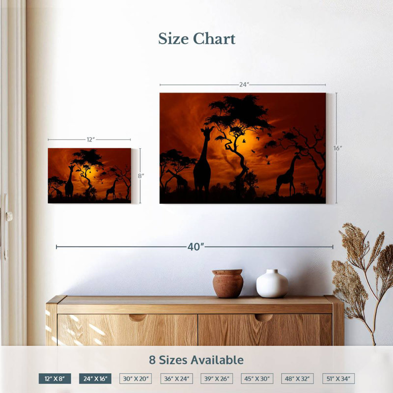 Brampt silhouette de girafes d'Afrique, H 16 po x l 24 po