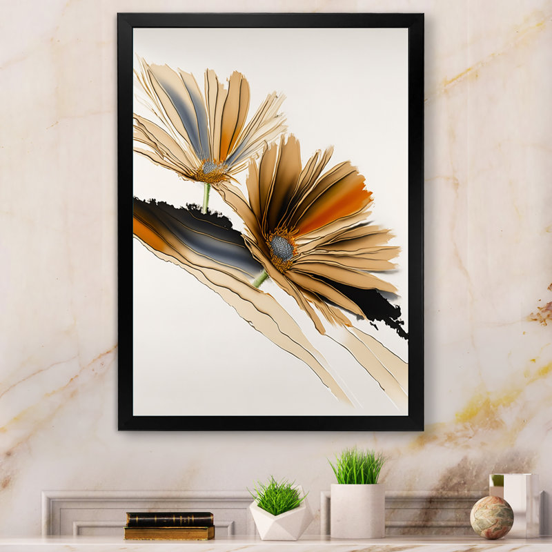 Fleurs de marguerite hyperréalistes III - reproduction sur toile, Impression noire sur toile encadrée, L 12 po x H 20 po