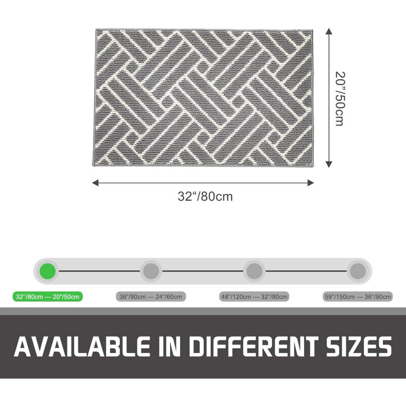 Kuma Solid Color Water Resistant Non-Skid Kitchen Mat, Gray, Rectangle 1'8" x 2'7"
