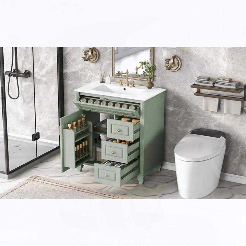 Meuble-lavabo de salle de bain de 30 pouces avec lavabo, Green, 30"W