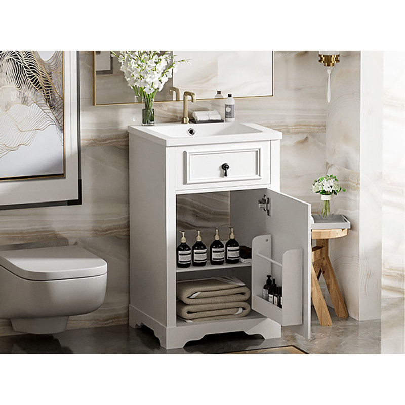 Meuble-lavabo élégant avec lavabo en céramique et caractéristiques fonctionnelles pour une salle de bain magnifique et pratique.