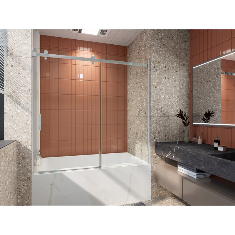 56-60 In. W X 58 In. H Semi-Frameless Sliding Bathtub Door With Clear Tempered Glass And Rustproof Hardware, Shower Door