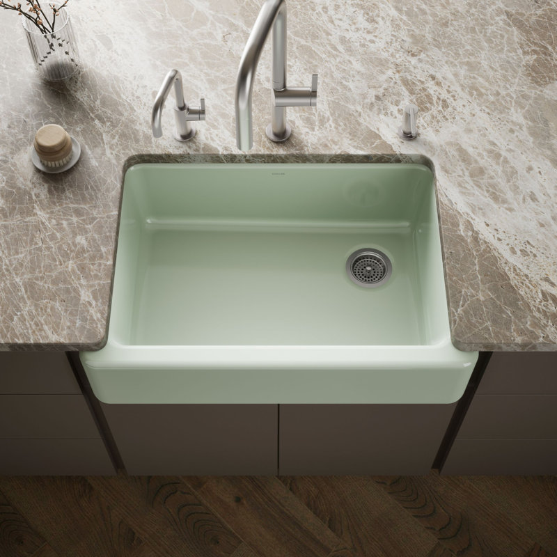 Whitehaven 33" x 22" Self-Trimming Under-Mount Single-Bowl Kitchen Sink with Tall Apron, Aspen Green