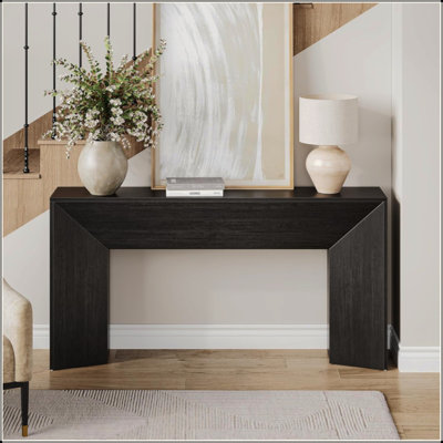 Extra Long Console Table - Modern Farmhouse Sofa Table Behind Couch, Black Wood Entryway Table For Hallway & Living Room, Easy Assembly