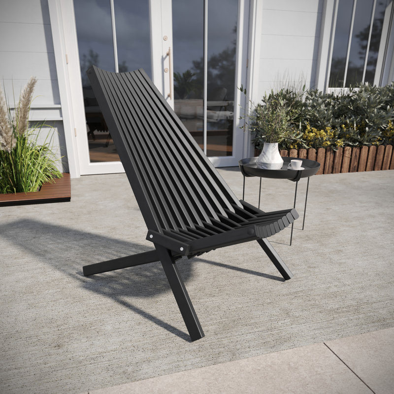 Leilahni Commercial Indoor/Outdoor Low Profile Acacia Wood Patio Folding Chair, Black