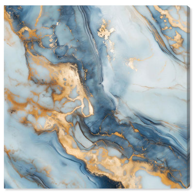 Golden Cloud Marble Canvas Blue Abstract Art by Art Remedy