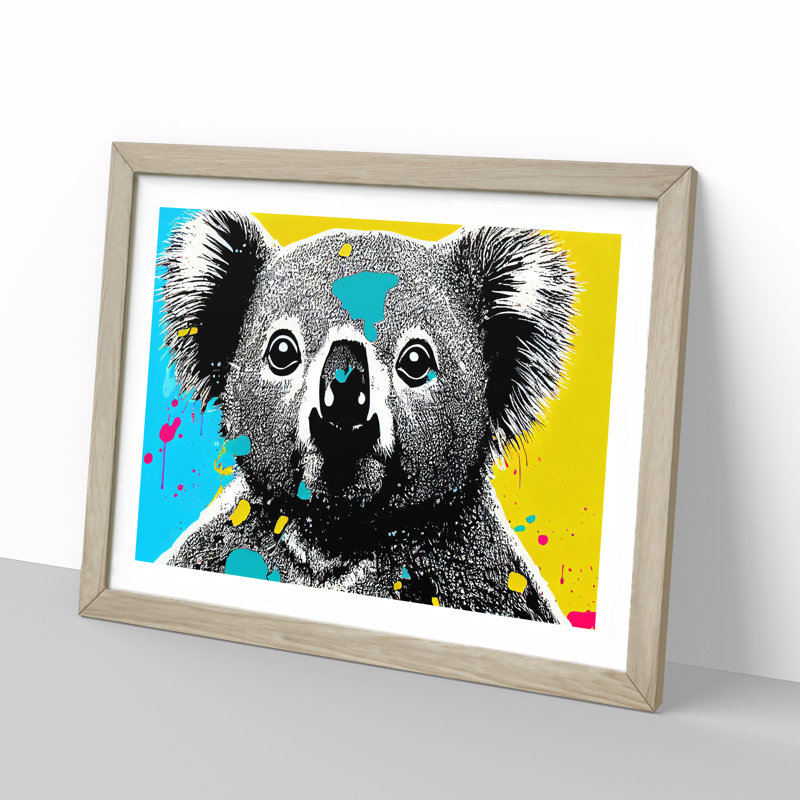 Koala Bear Splashed - Single Picture Frame Print, 46cm H x 64cm W x 2cm D, Oak