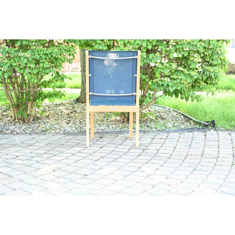 Riviera Teak Outdoor Sling Stacking Dining Chair, White